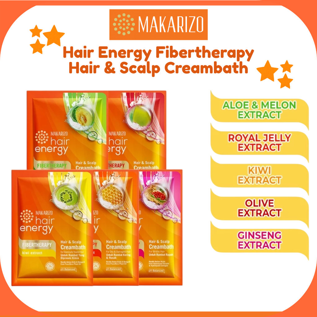 makarizo hair energy fibertherapy hair and scalp creambath 60gr/masker rambut makarizo hair energy fibertherapy hair and scalp creambath 60gr/masker rambut