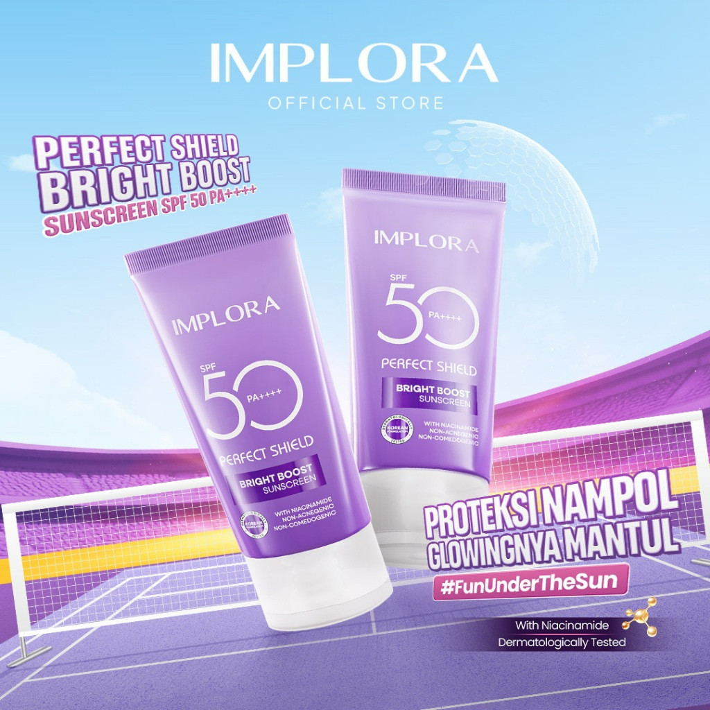 implora perfect shield bright boost sunscreen spf 50 pa++++ 25ml/tabir surya implora perfect shield bright boost sunscreen spf 50 pa++++ 25ml/tabir surya