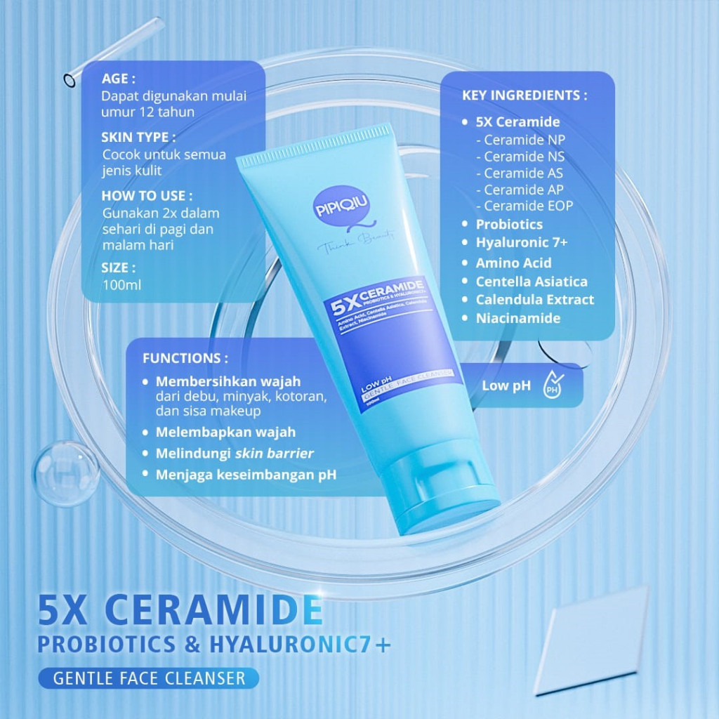 pipiqiu 5x ceramide low ph gentle face cleanser 100ml / pembersih muka pipiqiu 5x ceramide low ph gentle face cleanser 100ml / pembersih muka