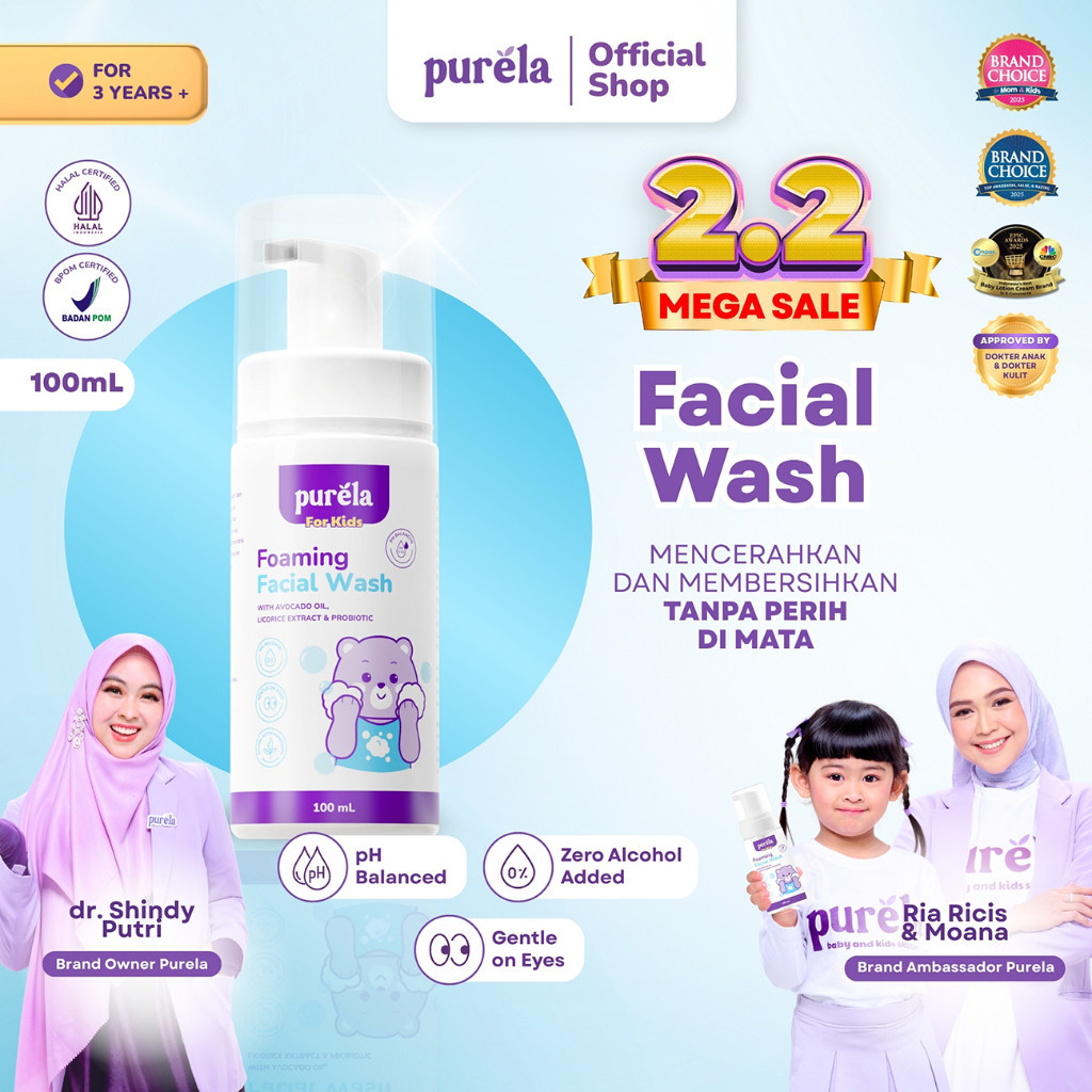 purela foaming facial wash 100ml/pembersih wajah anak purela foaming facial wash 100ml/pembersih wajah anak