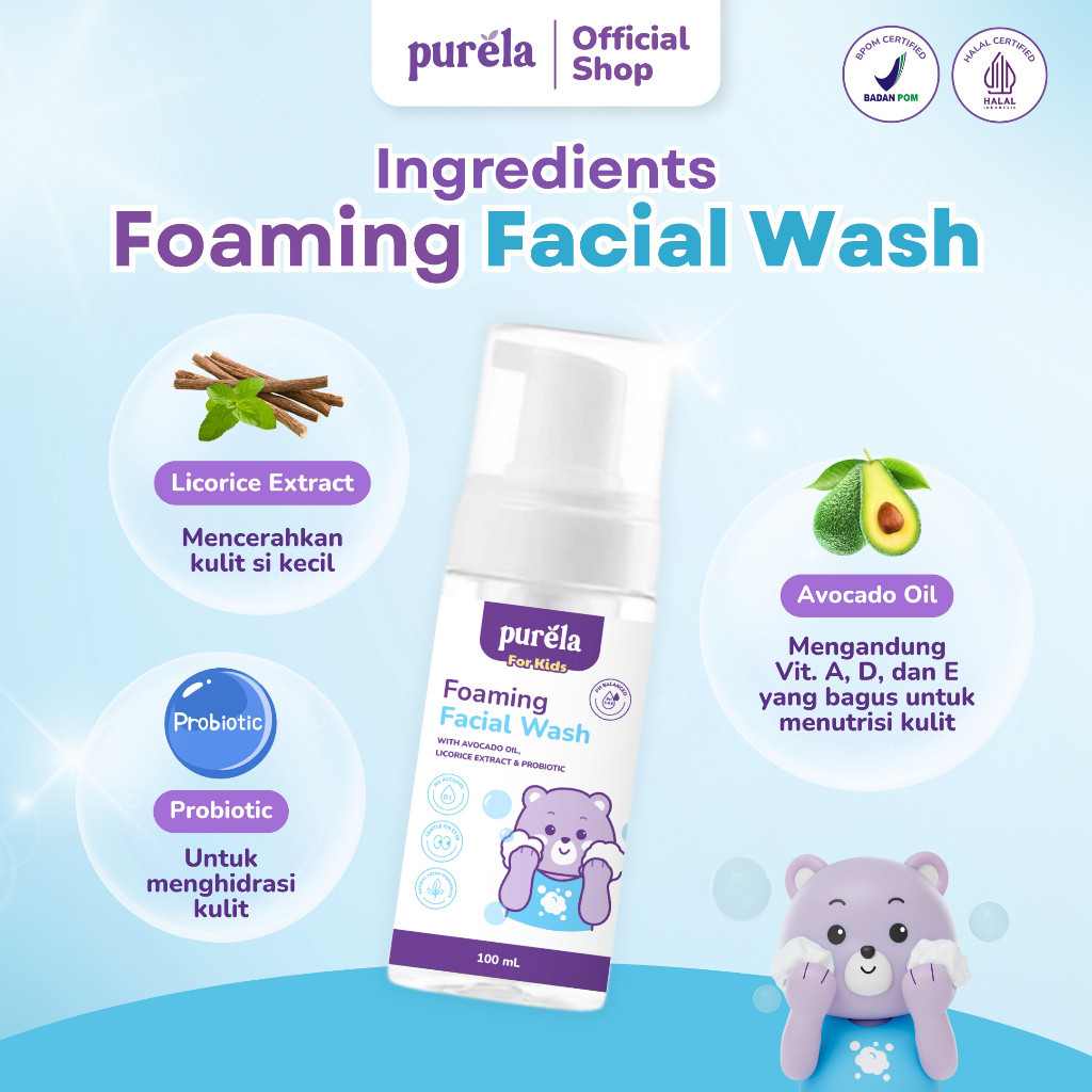 purela foaming facial wash 100ml/pembersih wajah anak purela foaming facial wash 100ml/pembersih wajah anak