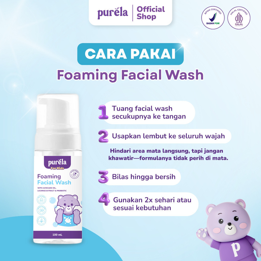 purela foaming facial wash 100ml/pembersih wajah anak purela foaming facial wash 100ml/pembersih wajah anak