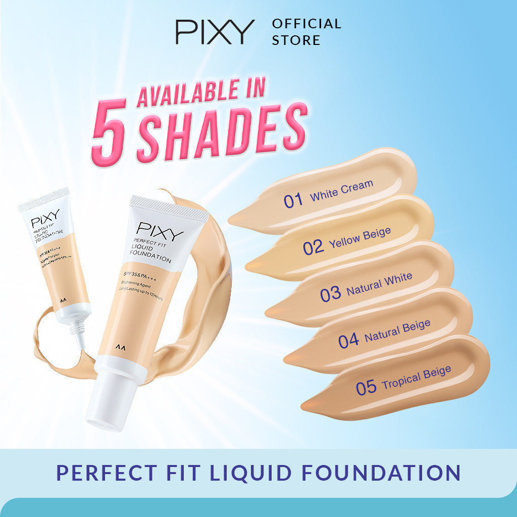 pixy perfect fit liquid foundation spf 30 pa+++ 20ml/alas bedak pixy perfect fit liquid foundation spf 30 pa+++ 20ml/alas bedak
