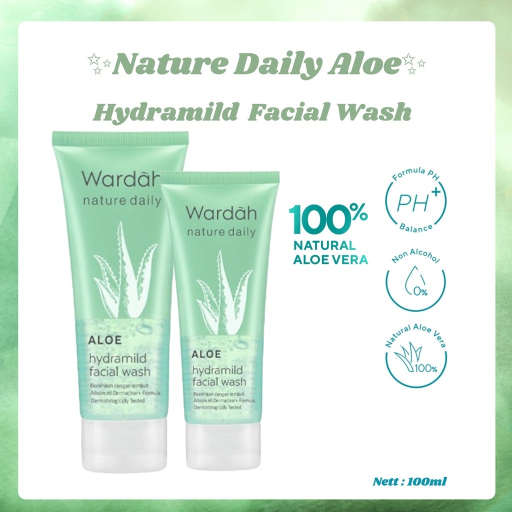 wardah nature daily cica aloe low ph hydramild facial wash 50ml and 100ml/pembersih wajah wardah nature daily cica aloe low ph hydramild facial wash 50ml and 100ml/pembersih wajah