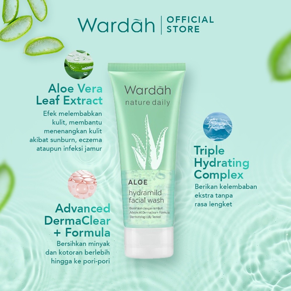 wardah nature daily cica aloe low ph hydramild facial wash 50ml and 100ml/pembersih wajah wardah nature daily cica aloe low ph hydramild facial wash 50ml and 100ml/pembersih wajah