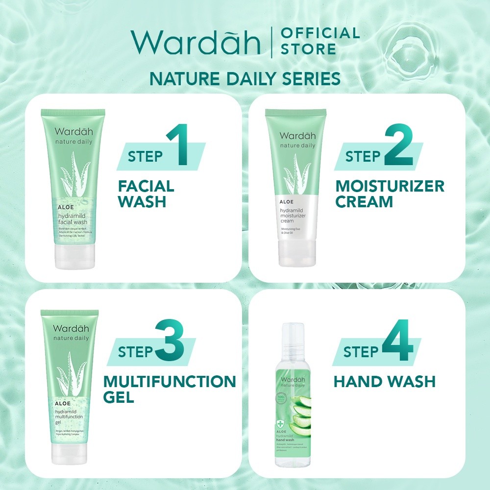 wardah nature daily cica aloe low ph hydramild facial wash 50ml and 100ml/pembersih wajah wardah nature daily cica aloe low ph hydramild facial wash 50ml and 100ml/pembersih wajah
