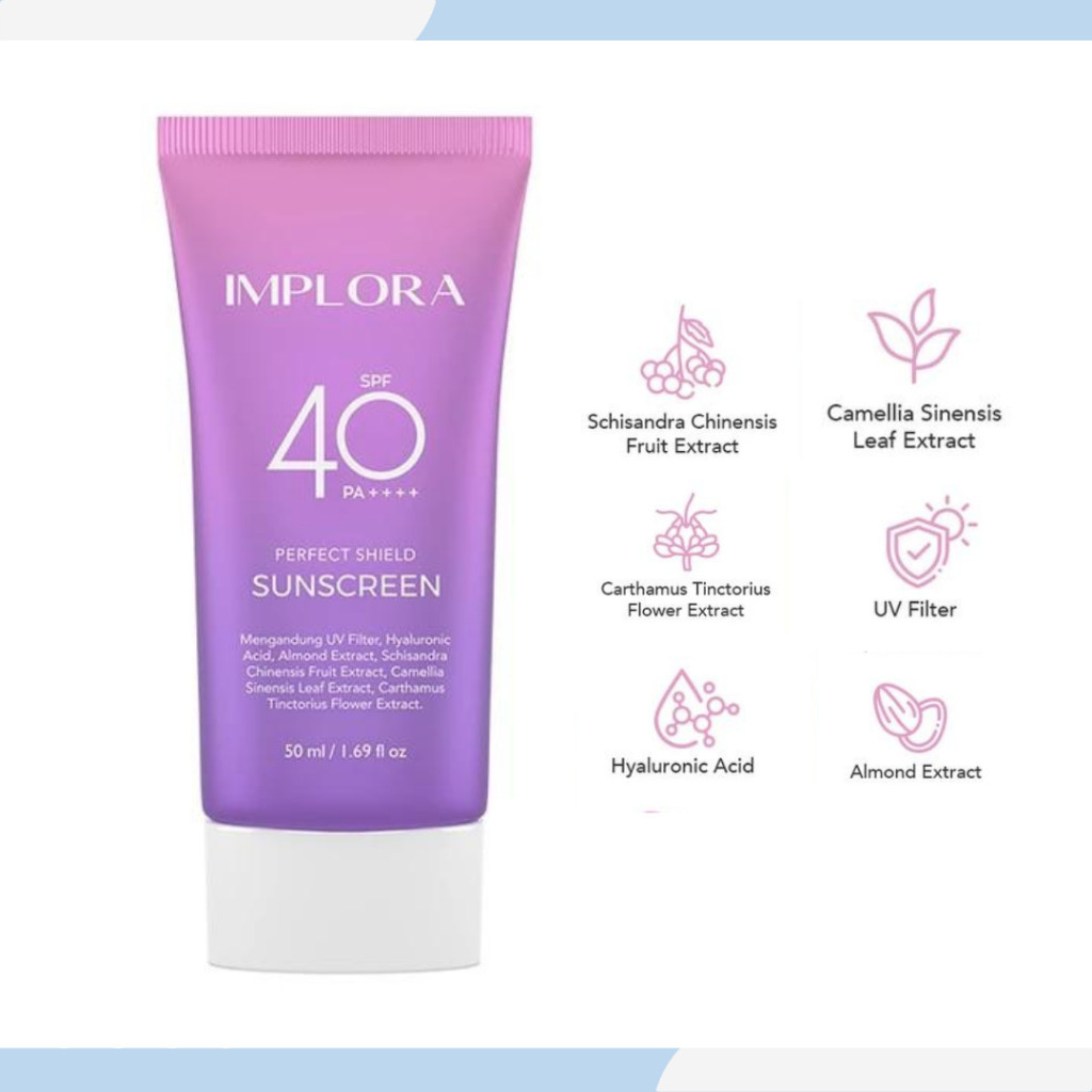 implora perfect shield sunscreen spf 40 pa+++/tabir surya implora perfect shield sunscreen spf 40 pa+++/tabir surya