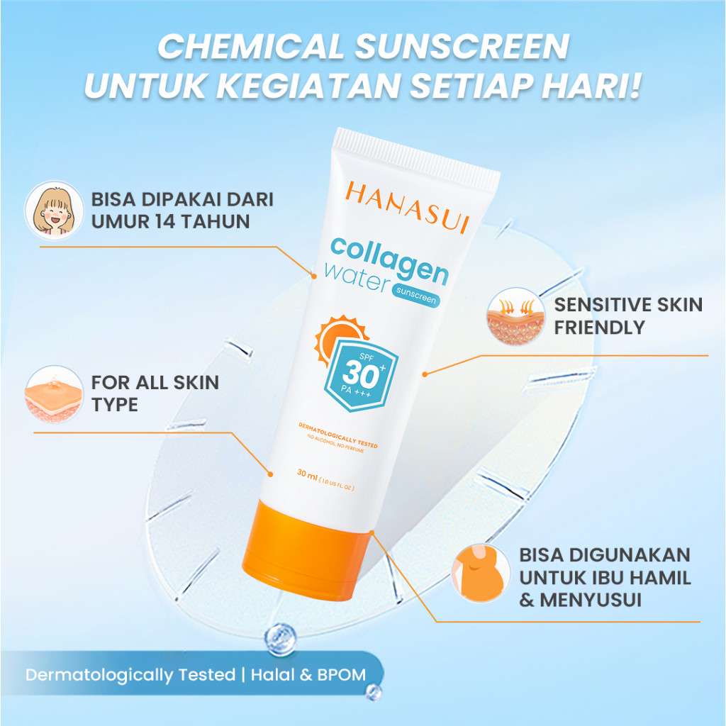 hanasui collagen water sunscreen spf 30+ pa+++ 30ml/tabir surya hanasui collagen water sunscreen spf 30+ pa+++ 30ml/tabir surya