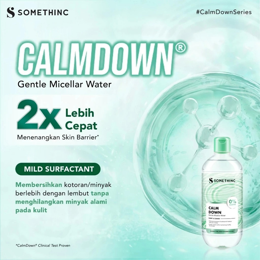 somethinc calm down gentle micellar water 100ml and 400ml/pembersih make up somethinc calm down gentle micellar water 100ml and 400ml/pembersih make up