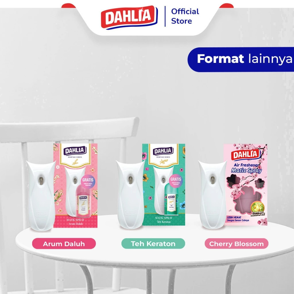 dahlia automatic air freshener dispenser and free refill 225ml/pengharum ruangan dahlia automatic air freshener dispenser and free refill 225ml/pengharum ruangan