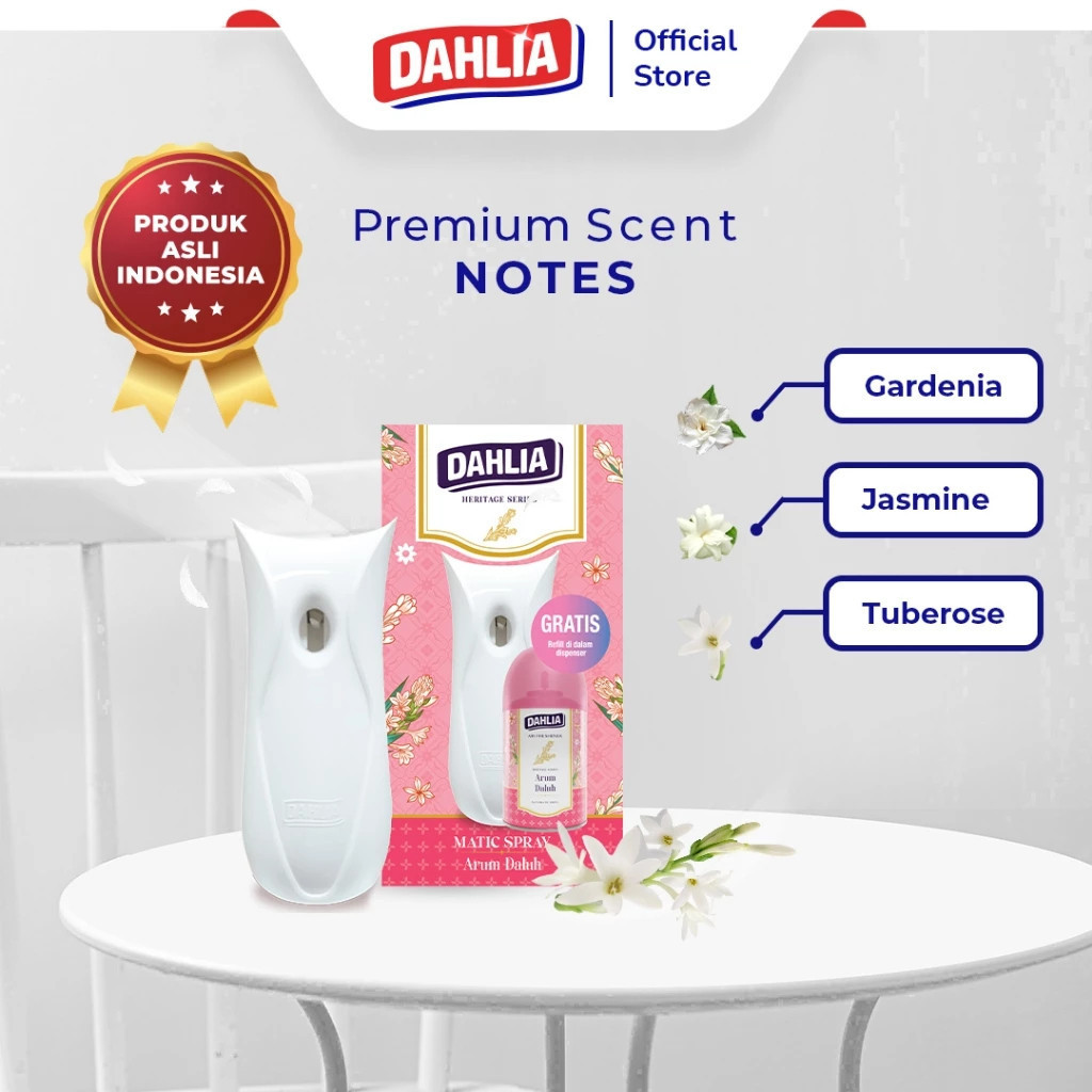 dahlia automatic air freshener dispenser and free refill 225ml/pengharum ruangan dahlia automatic air freshener dispenser and free refill 225ml/pengharum ruangan