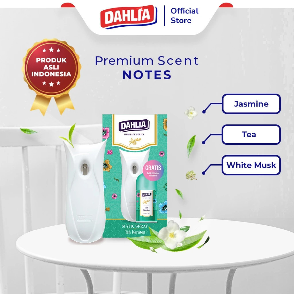 dahlia automatic air freshener dispenser and free refill 225ml/pengharum ruangan dahlia automatic air freshener dispenser and free refill 225ml/pengharum ruangan