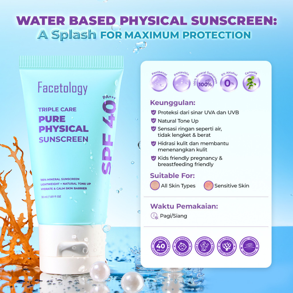 facetology pure physical sunscreen spf 40 pa+++ 50ml/tabir surya facetology pure physical sunscreen spf 40 pa+++ 50ml/tabir surya