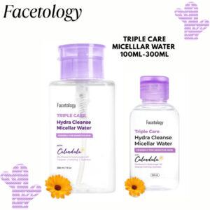 facetology triple care hydra cleanse micellar water 100ml and 300ml/pembersih make up
