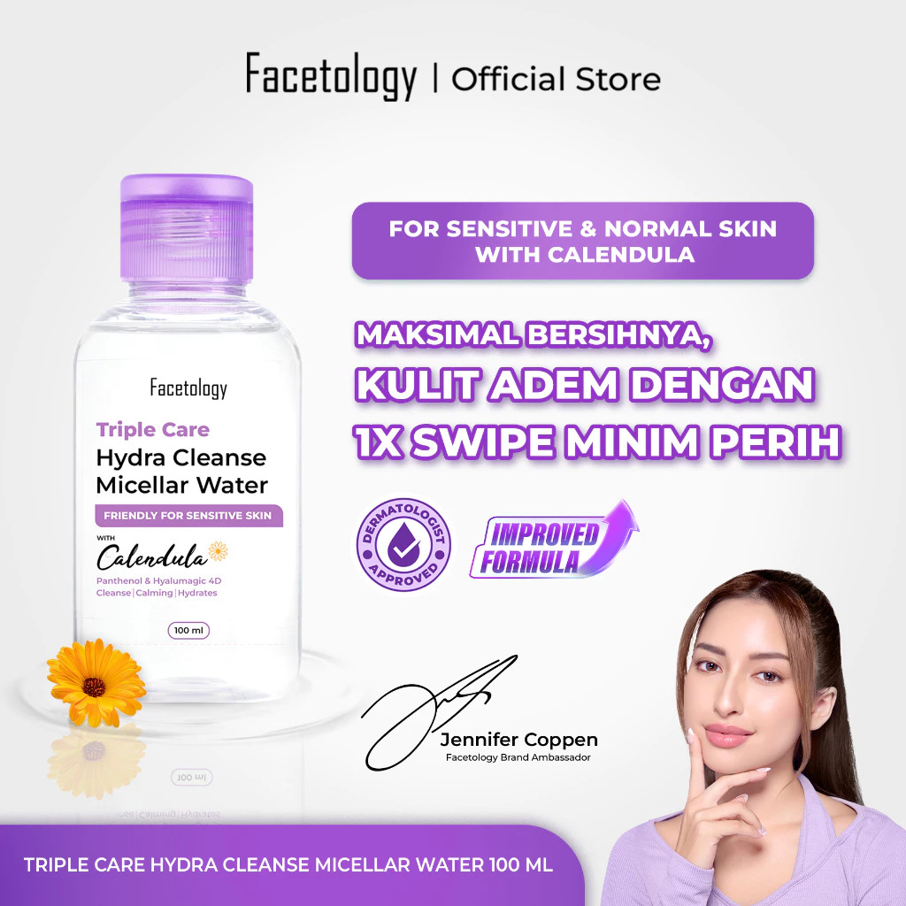 facetology triple care hydra cleanse micellar water 100ml and 300ml/pembersih make up facetology triple care hydra cleanse micellar water 100ml and 300ml/pembersih make up