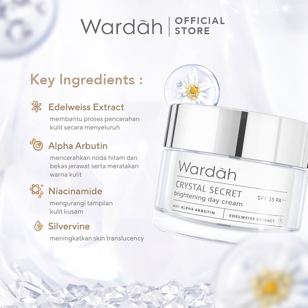 wardah crystal secret alpha arbutin 5% niacinamide brightening day moisturizer 15ml and 30g wardah crystal secret alpha arbutin 5% niacinamide brightening day moisturizer 15ml and 30g