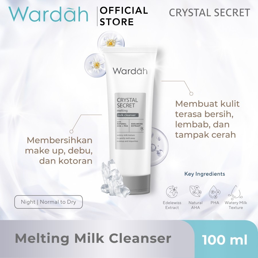 wardah crystal secret melting milk cleanser with natural aha+pha 100ml wardah crystal secret melting milk cleanser with natural aha+pha 100ml