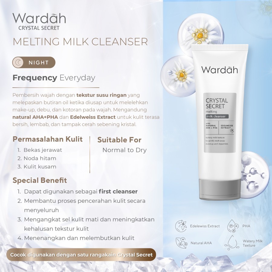 wardah crystal secret melting milk cleanser with natural aha+pha 100ml wardah crystal secret melting milk cleanser with natural aha+pha 100ml