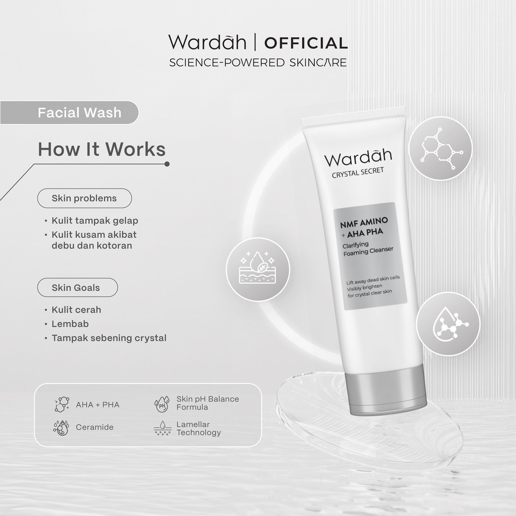 wardah crystal secret nmf amino aha pha clarifying foaming cleanser 100ml/pembersih wajah wardah crystal secret nmf amino aha pha clarifying foaming cleanser 100ml/pembersih wajah