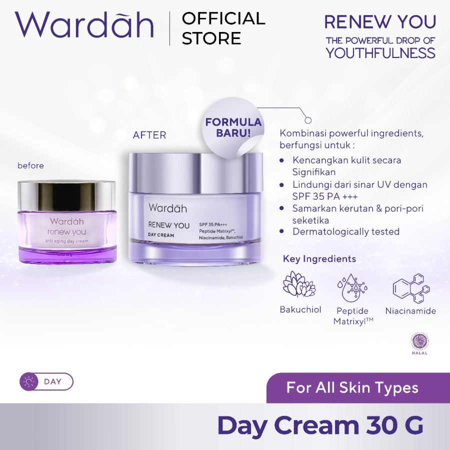 wardah renew you ceramide matrixyl spf 35 pa+++ day moisturizer 15g and 30g/pelembab wajah wardah renew you ceramide matrixyl spf 35 pa+++ day moisturizer 15g and 30g/pelembab wajah