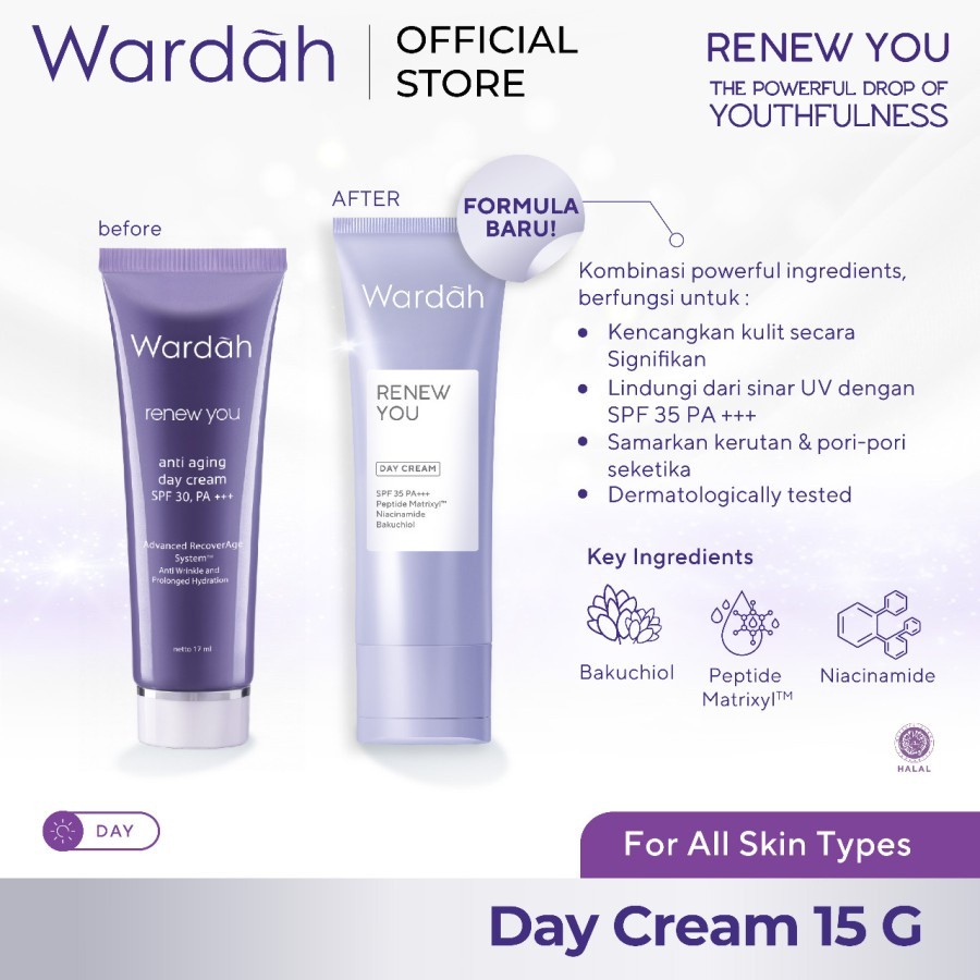 wardah renew you ceramide matrixyl spf 35 pa+++ day moisturizer 15g and 30g/pelembab wajah wardah renew you ceramide matrixyl spf 35 pa+++ day moisturizer 15g and 30g/pelembab wajah