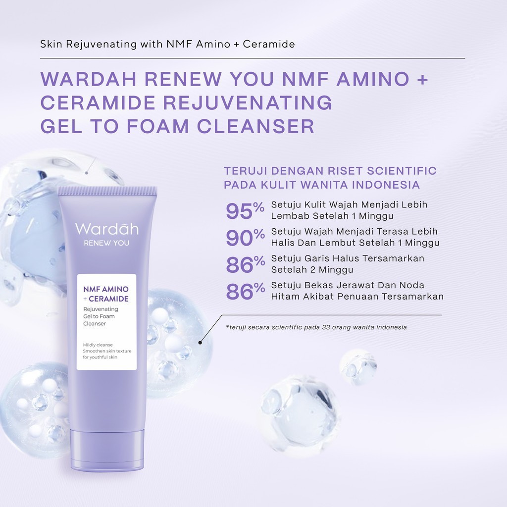 wardah renew you nmf amino ceramide rejuvenating gel to foam cleanser 100ml/pembersih wajah wardah renew you nmf amino ceramide rejuvenating gel to foam cleanser 100ml/pembersih wajah