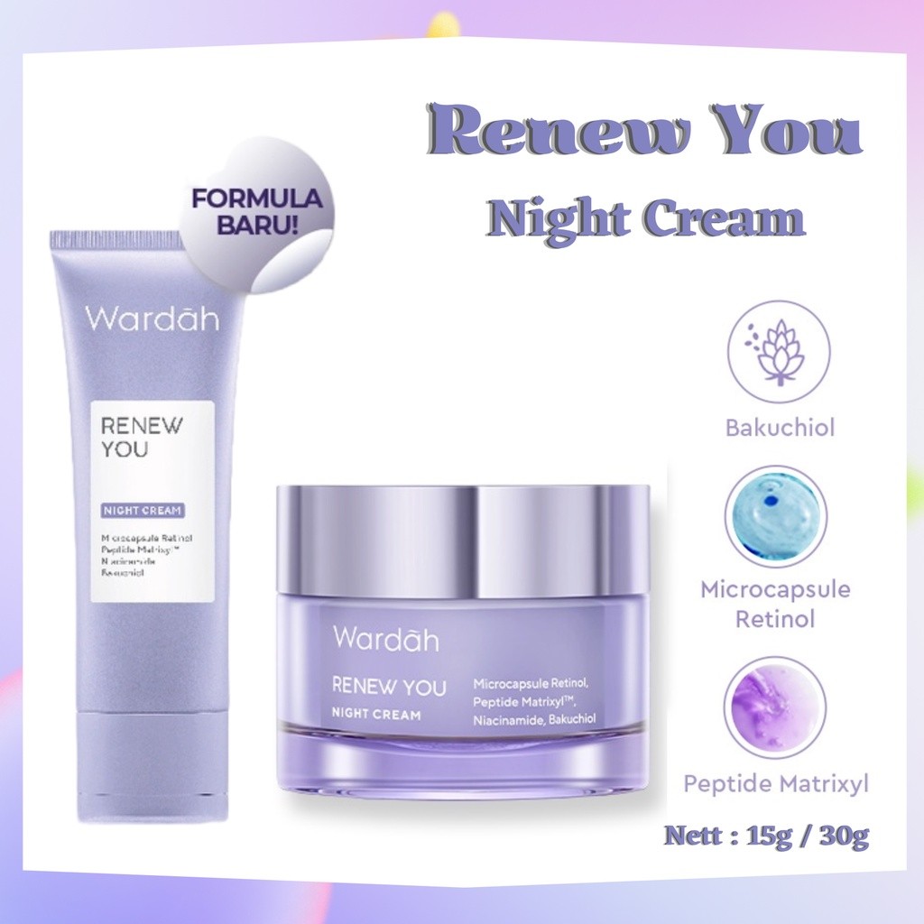 wardah renew you retinol microcaps firming rejuvenate night moisturizer 15g and 30g/pelembab wajah wardah renew you retinol microcaps firming rejuvenate night moisturizer 15g and 30g/pelembab wajah