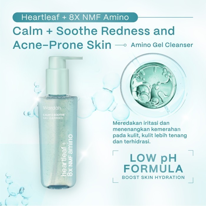 wardah heartleaf + 8x nmf amino calm & soothe gel cleanser 120ml/pembersih wajah wardah heartleaf + 8x nmf amino calm & soothe gel cleanser 120ml/pembersih wajah