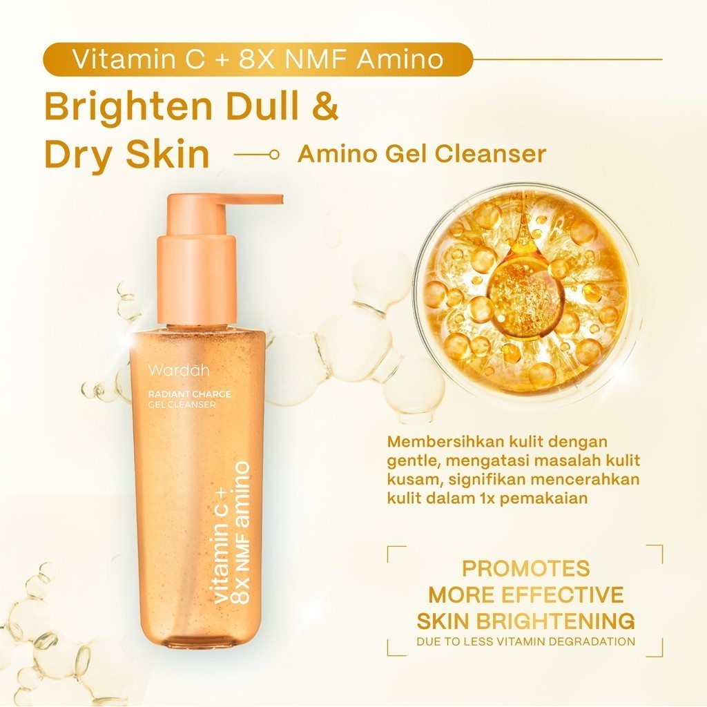 wardah vitamin c + 8x nmf amino radiant charge gel cleanser 120ml/pembersih wajah wardah vitamin c + 8x nmf amino radiant charge gel cleanser 120ml/pembersih wajah