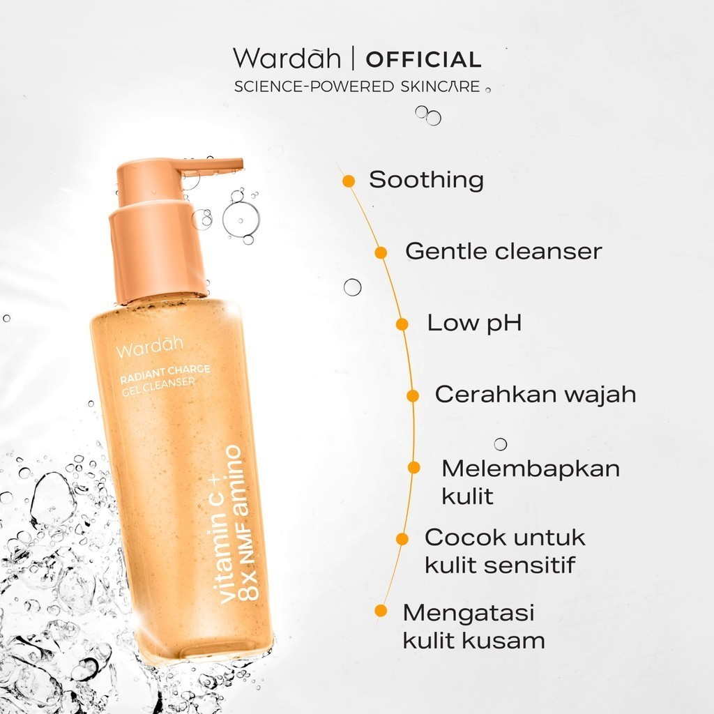wardah vitamin c + 8x nmf amino radiant charge gel cleanser 120ml/pembersih wajah wardah vitamin c + 8x nmf amino radiant charge gel cleanser 120ml/pembersih wajah