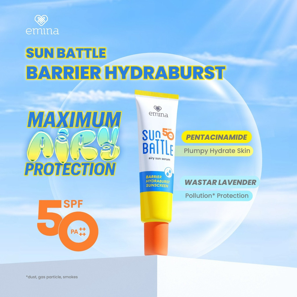 emina sun battle spf 50 pa++++ barrier hydraburst sunscreen 30ml emina sun battle spf 50 pa++++ barrier hydraburst sunscreen 30ml